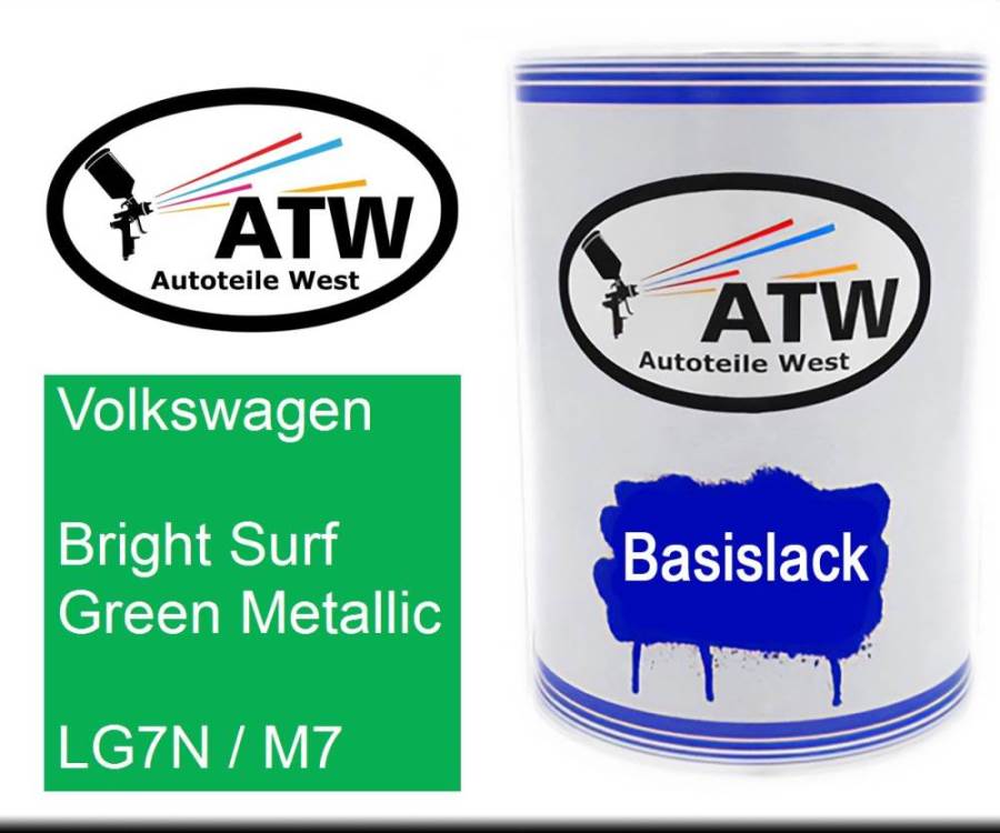 Volkswagen, Bright Surf Green Metallic, LG7N / M7: 500ml Lackdose, von ATW Autoteile West.